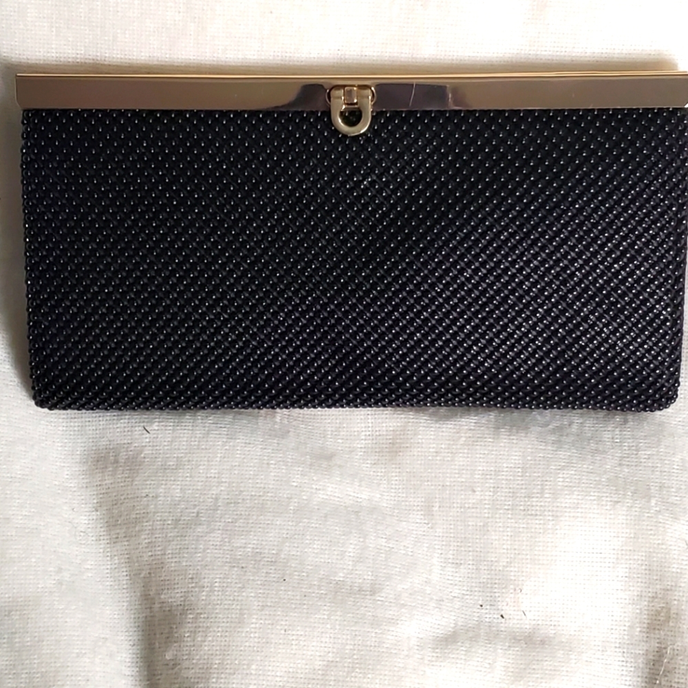 Black and gold beaded clutch with chain shoulder strap